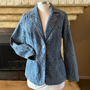 Solitaire Denim Jacket Embossed Paisley Boho Western Blazer NEW - M